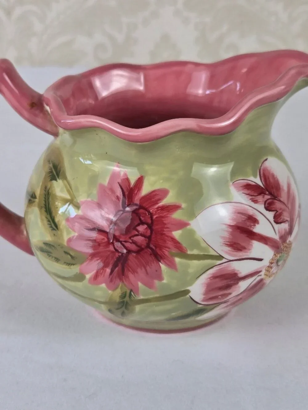 April Cornell Pink Flower Set 2 Snack Plates, Cup & Saucer, Creamer Contemporary